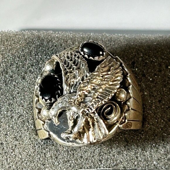 Cody Hunter CH Eagle Black Onyx Navajo NOS Sterling Mens Ring Sz 11 - Picture 3 of 12